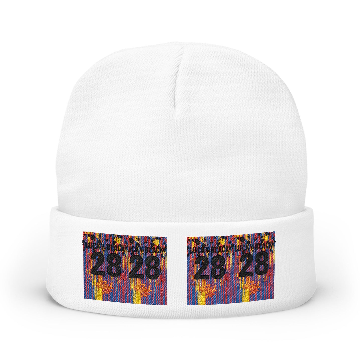 Lil' Abstract #28 Embroidered Knit Beanie with Unique 28 Design, Winter Hat, Gift for Her, Trendy Accessory, Cozy Headwear