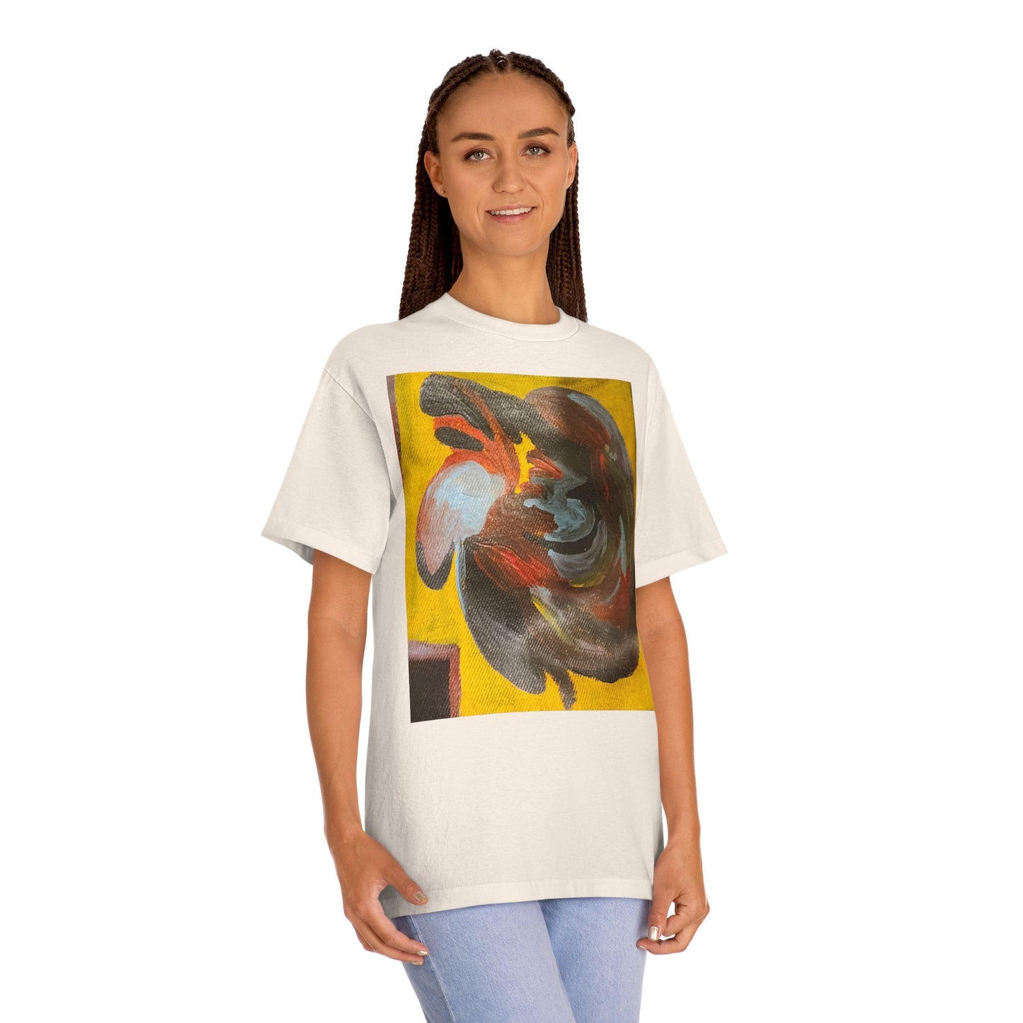 Abstract Swirl Heart Art T-Shirt — Bold Yellow Painterly Graphic Tee