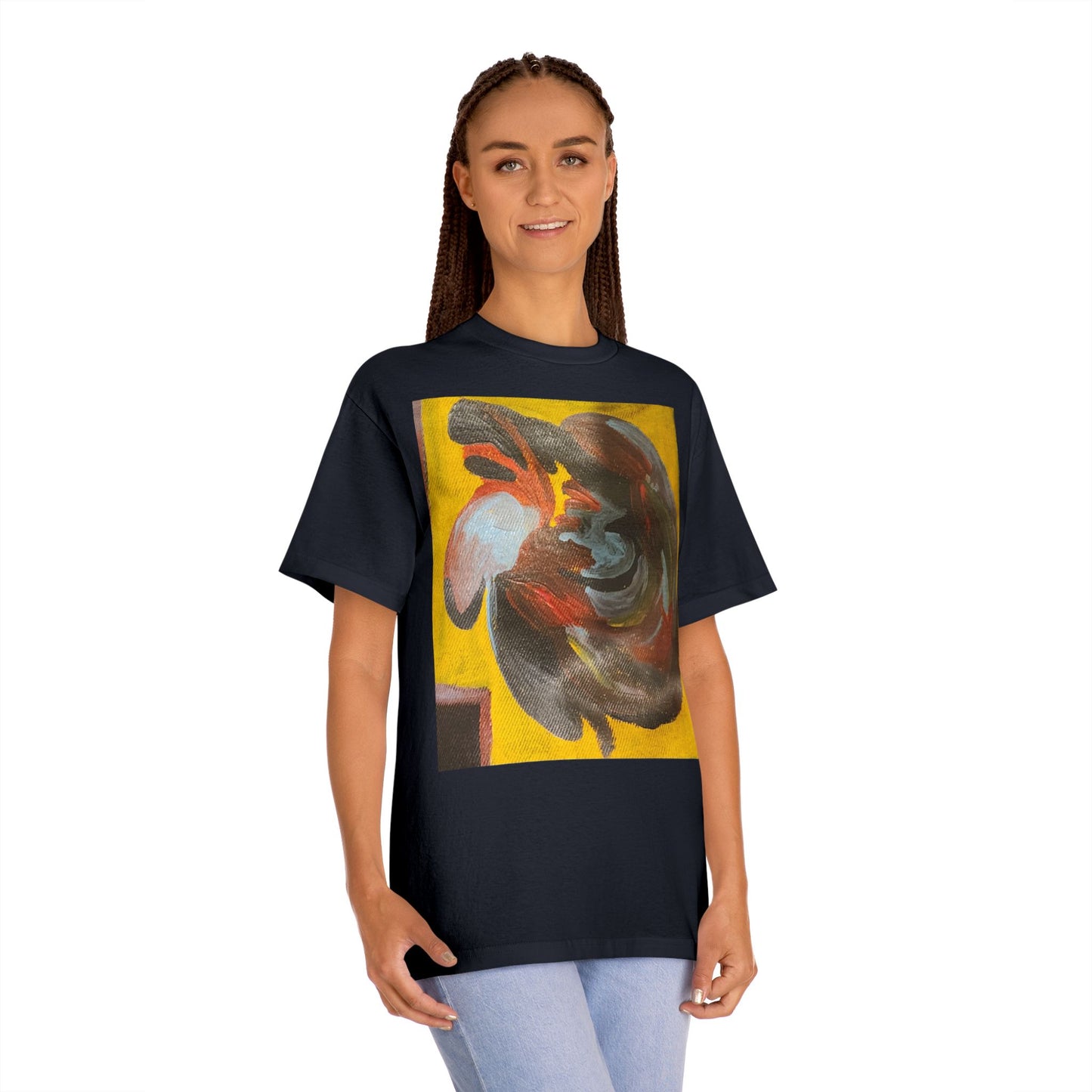 Abstract Swirl Heart Art T-Shirt — Bold Yellow Painterly Graphic Tee