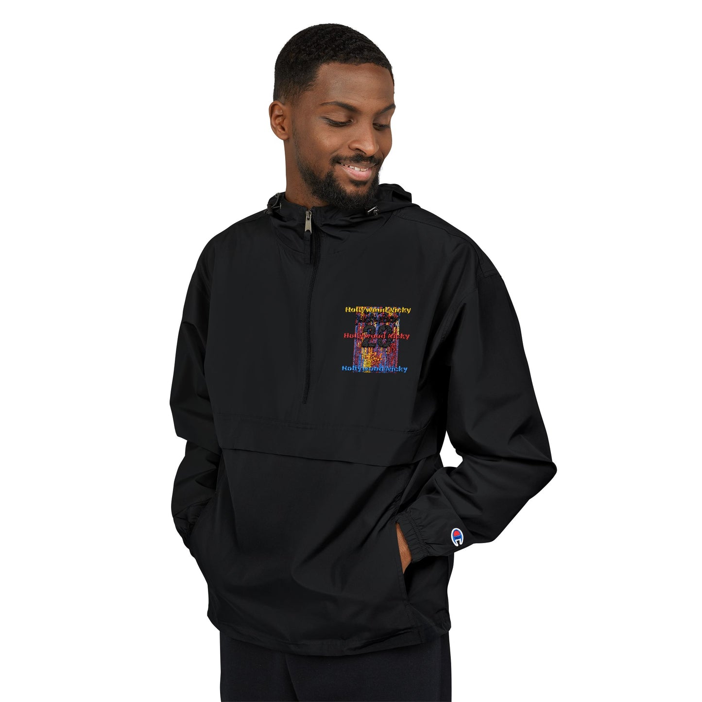 Abstract "Hollywood Nicky." Unisex Packable Anorak Jacket with Colorful Design - Stylish Rain Gear for Outdoor Adventures, Travel, and Everyday Wear