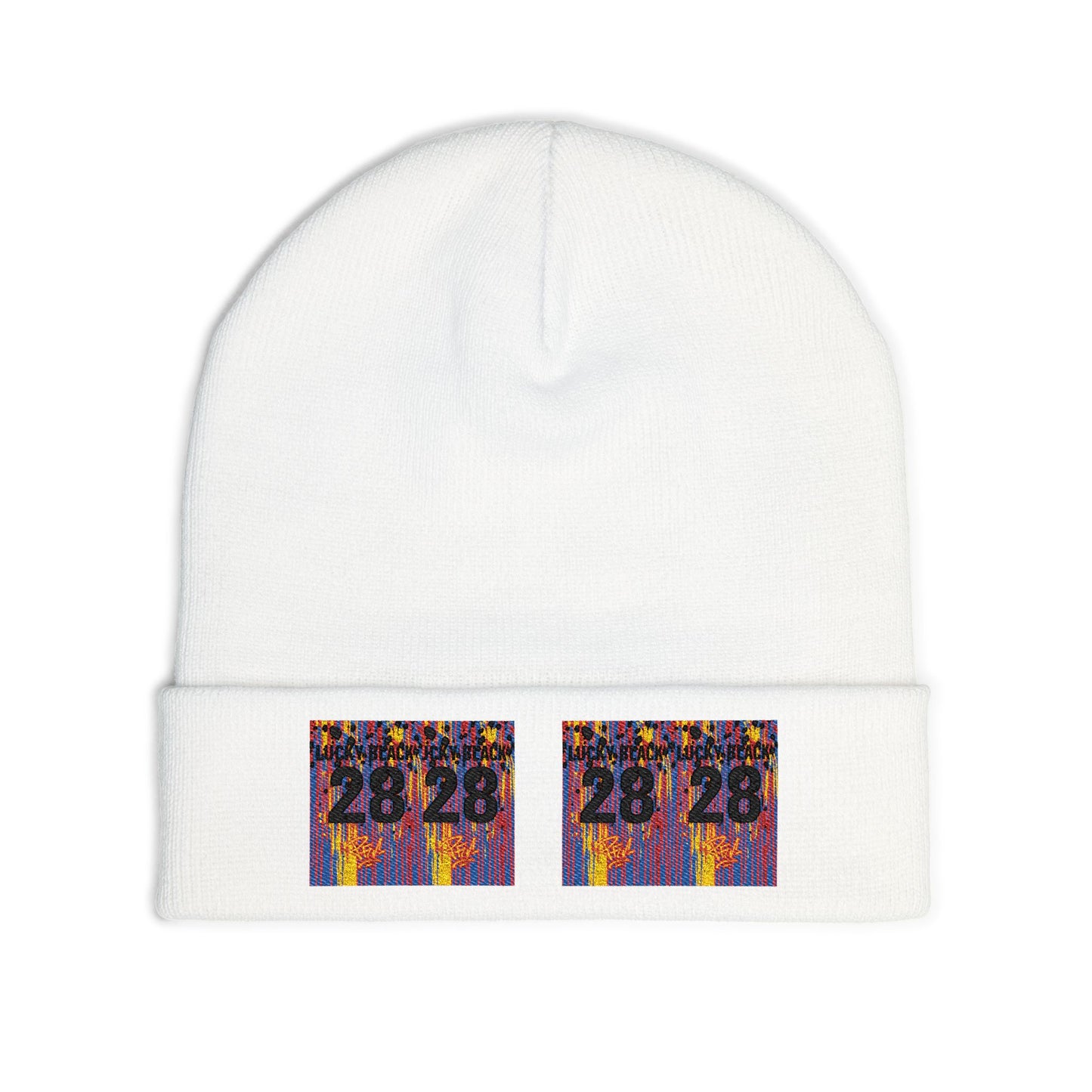 Lil' Abstract #28 Embroidered Knit Beanie with Unique 28 Design, Winter Hat, Gift for Her, Trendy Accessory, Cozy Headwear