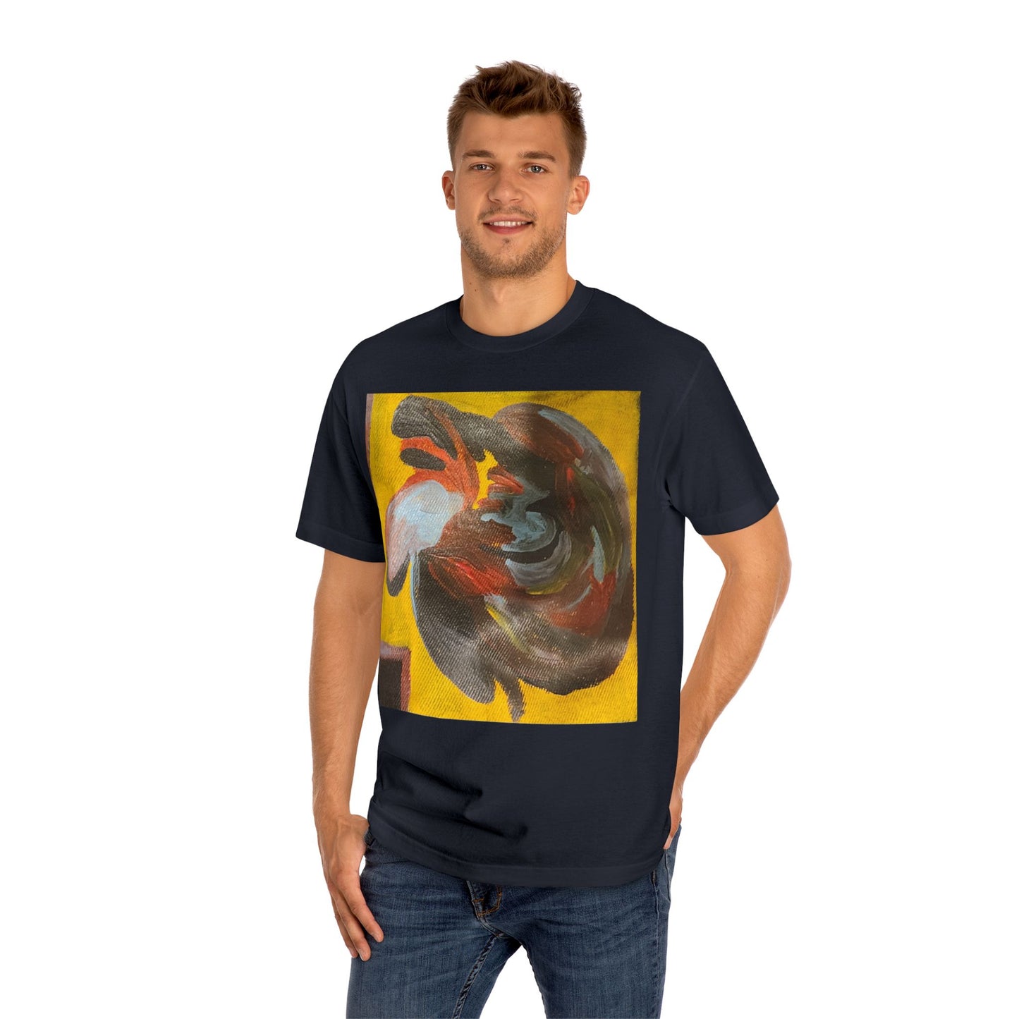 Abstract Swirl Heart Art T-Shirt — Bold Yellow Painterly Graphic Tee