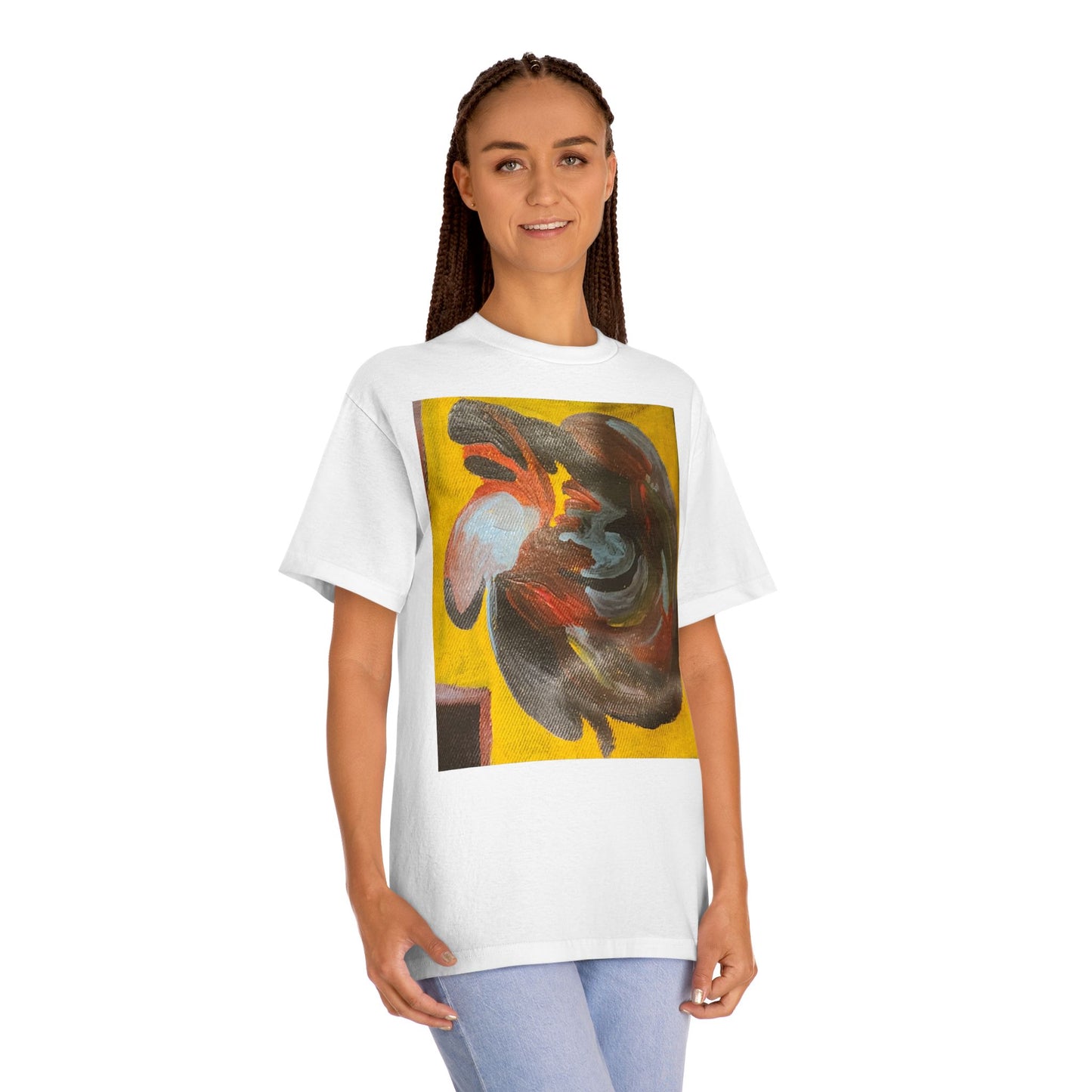 Abstract Swirl Heart Art T-Shirt — Bold Yellow Painterly Graphic Tee