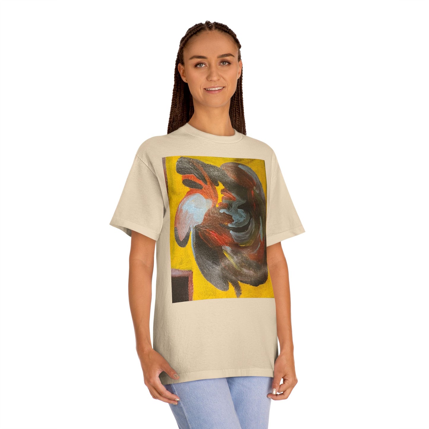 Abstract Swirl Heart Art T-Shirt — Bold Yellow Painterly Graphic Tee
