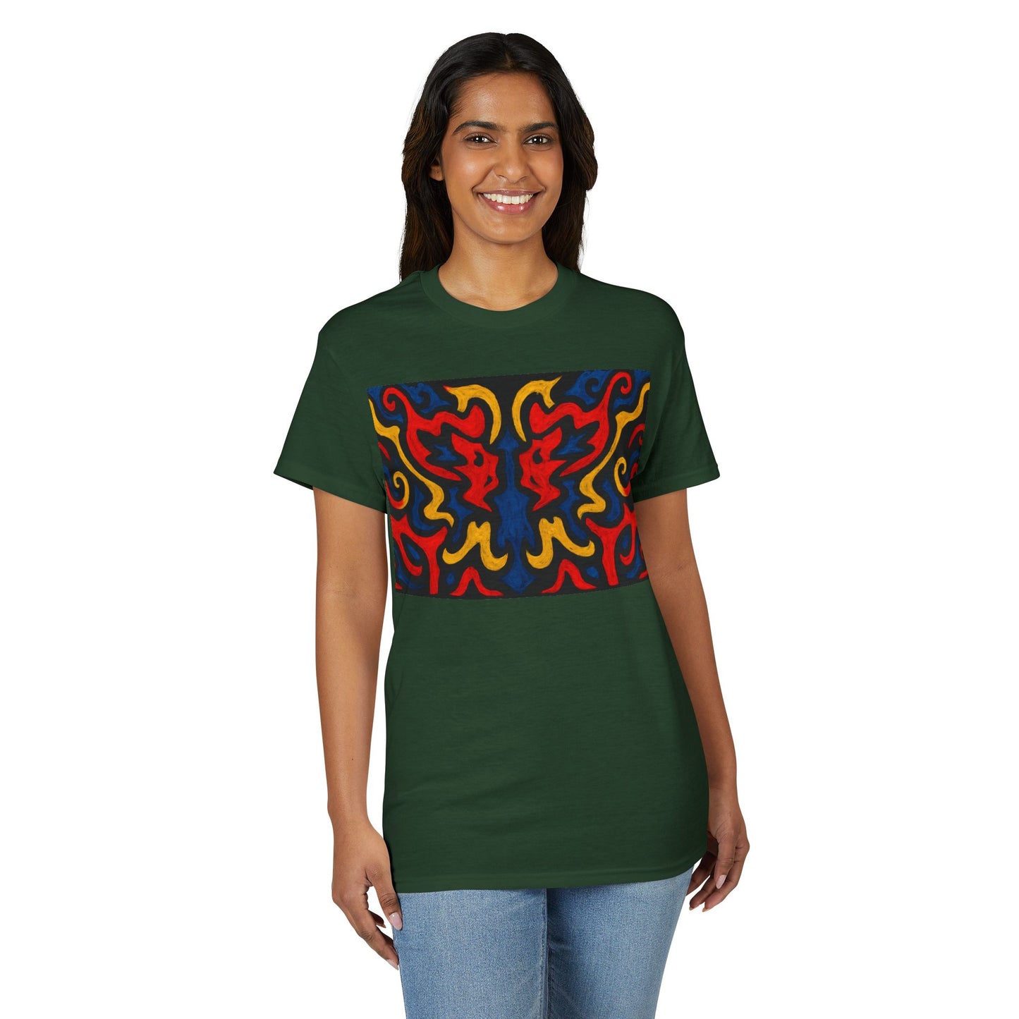 Abstract Flame Pattern Rorschach Dragon T-Shirt